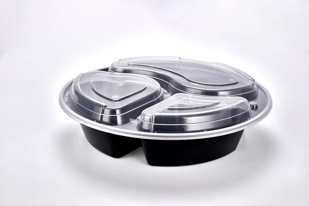 SunrisePak 9388B 9" 3 Compartment Round Container