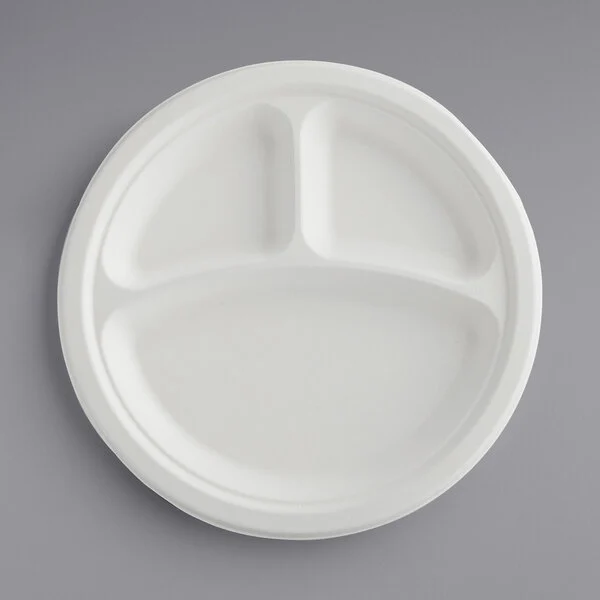 10" Bagasse 3 Compartment Plates Heavy Duty (500 pcs)